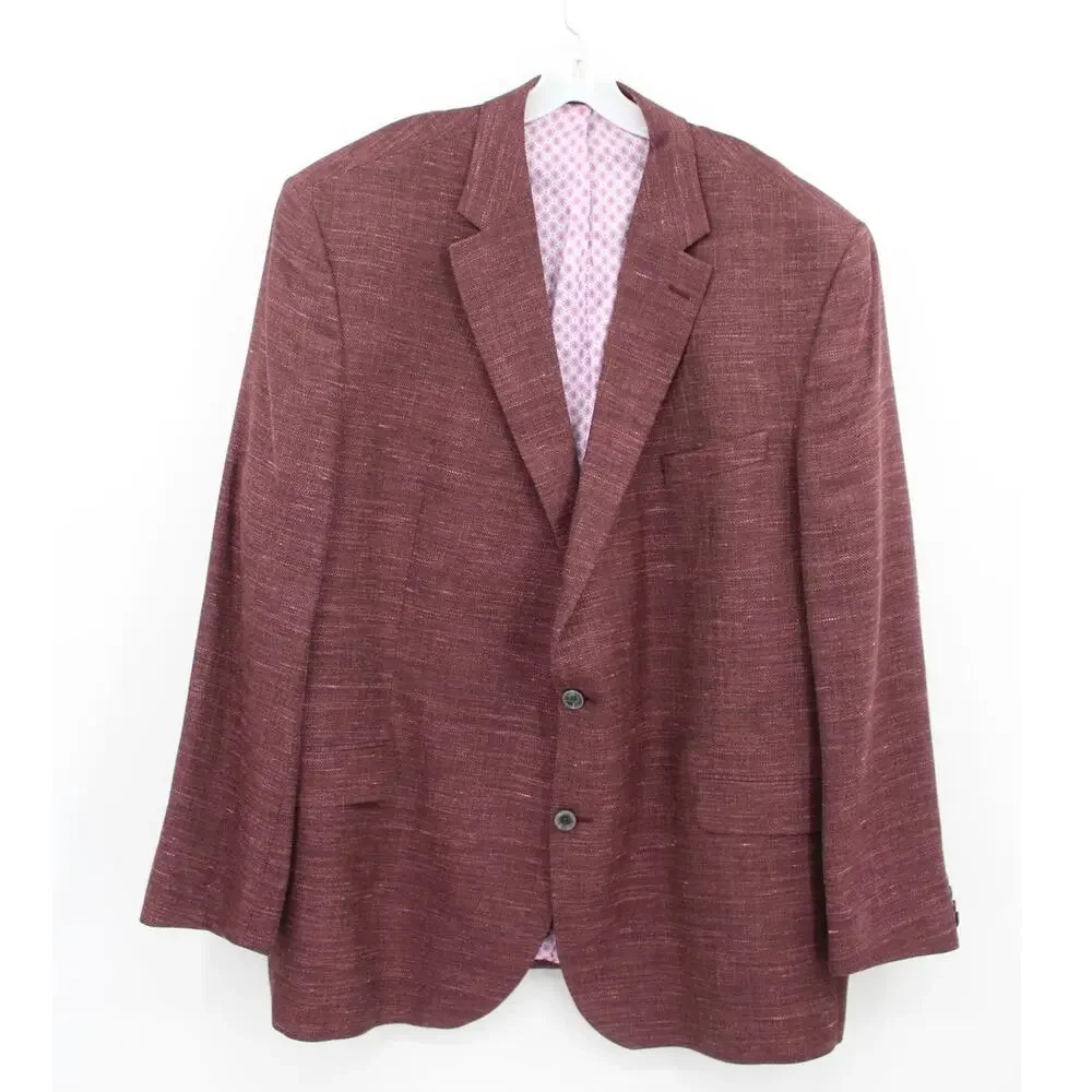 Mens Wool Silk Linen Blend Blazer 52L Italian Fabric Red Pink V Series by David